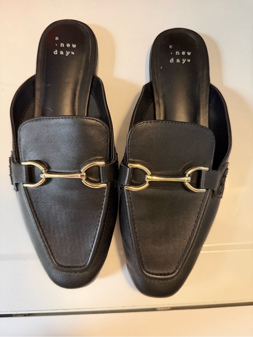 a new day Black Slip-On Mule Loafers with Gold Bit